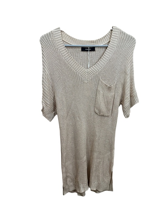 Sweaters - Beige Short Sleeve V Neck Knit Sweater Tunic Medium